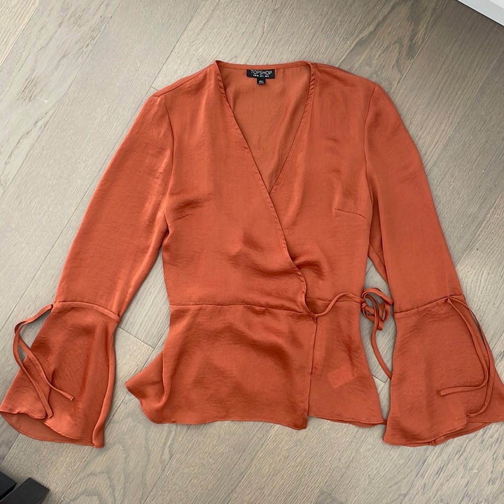 Topshop Terracotta Wrap Blouse